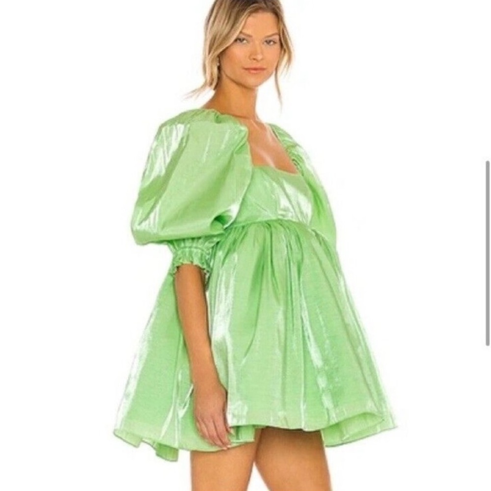 NWOT SELKIE The Puff Sleeve Dress in Avocado Green - Picture 2 of 7
